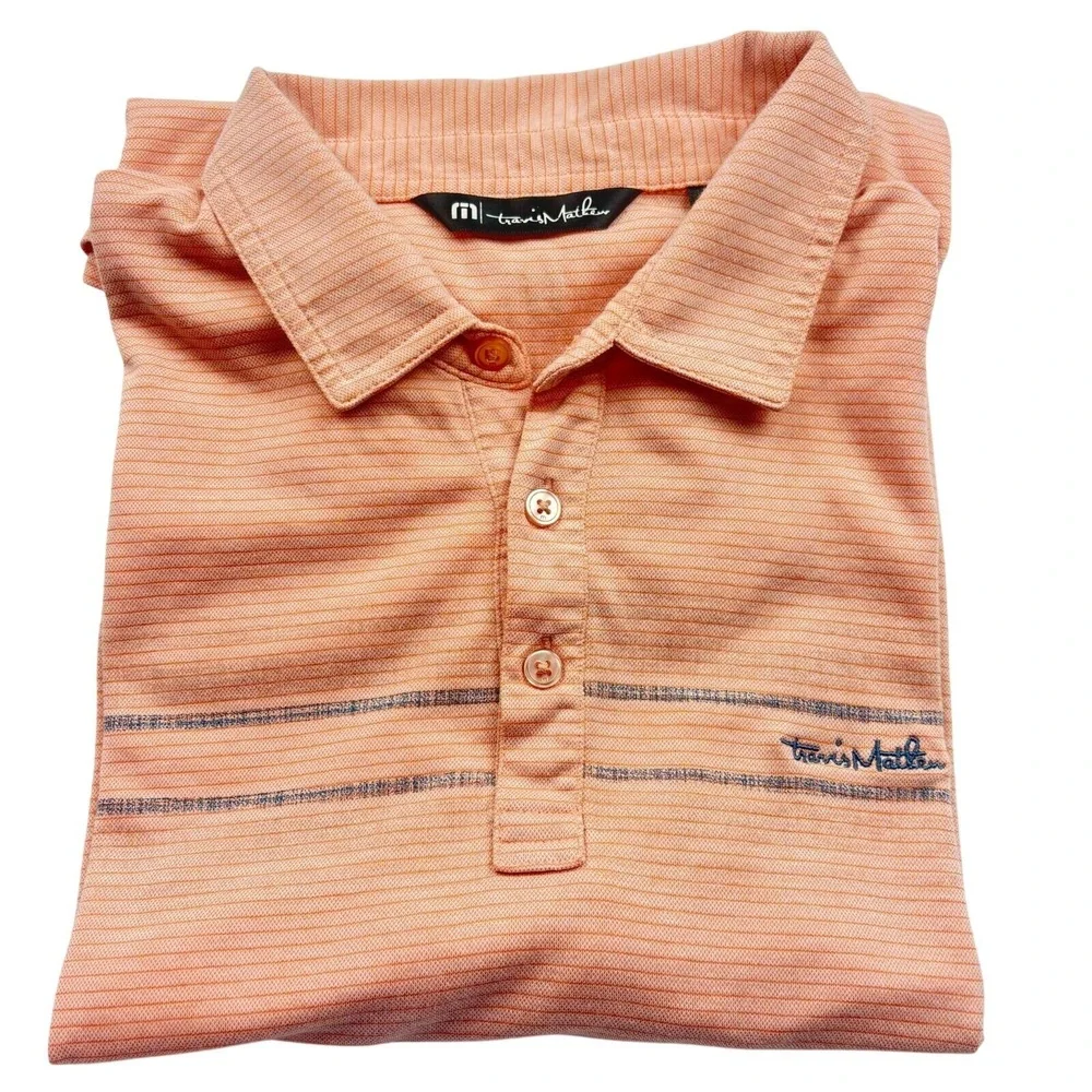 Travis Mathew Polo Shirt Mens Lg. Peach Pink Pima Cotton Performance Golf Luxury